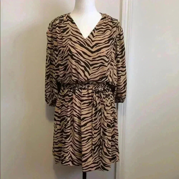 BNWT Rebecca Minkoff Isabella tiger print mini dress in camel zebra size  Xs - Picture 5 of 8